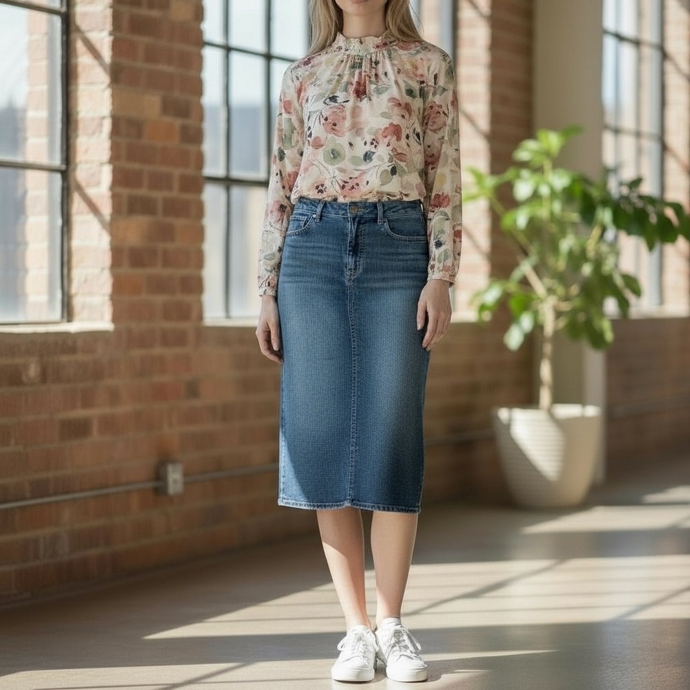 Lauren Ralph Lauren Women's Blue Denim Pencil Skirt Size 12‎ Knee Length